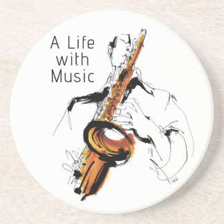 Cool Retro Man Playing Alto Saxophone - Jazz Zandsteen Onderzetter