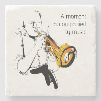 Cool Retro Man Playing Trumpet - Jazz Music Art Stenen Onderzetter
