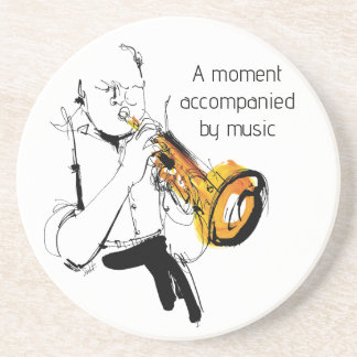 Cool Retro Man Playing Trumpet - Jazz Music Art Zandsteen Onderzetter