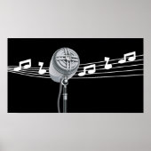 Cool Retro Mic & Musical Notes Black, aangepast Poster (Voorkant)