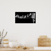 Cool Retro Mic & Musical Notes Black, aangepast Poster (Keuken)