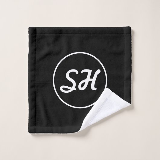Cool Retro-modern stijlmonogram | Zwart-wit Bad Handdoek (Wasdoekje)