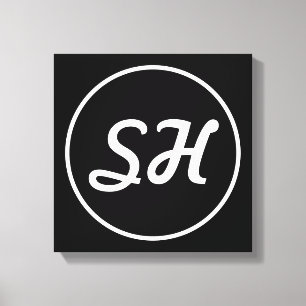Cool Retro-modern stijlmonogram Zwart-wit Canvas Afdruk