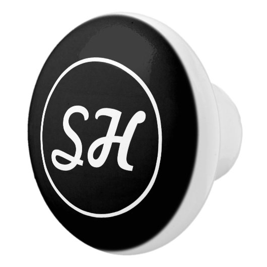 Cool Retro-modern stijlmonogram | Zwart-wit Keramische Knop (Rechts)