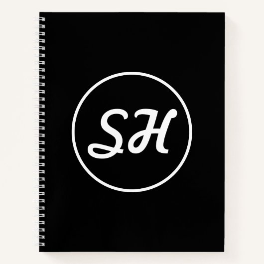 Cool Retro-modern stijlmonogram | Zwart-wit Notitieboek (Voorkant)