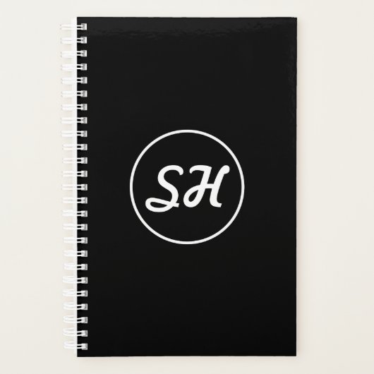 Cool Retro-modern stijlmonogram | Zwart-wit Planner (Voorkant)