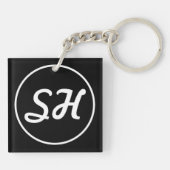 Cool Retro-modern stijlmonogram | Zwart-wit Sleutelhanger (Achterkant)