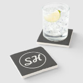 Cool Retro-modern stijlmonogram | Zwart-wit Stenen Onderzetter (Zijkant)