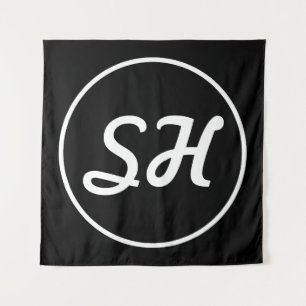 Cool Retro-modern stijlmonogram Zwart-wit Wandkleed