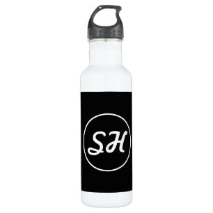 Cool Retro-modern stijlmonogram   Zwart-wit Waterfles