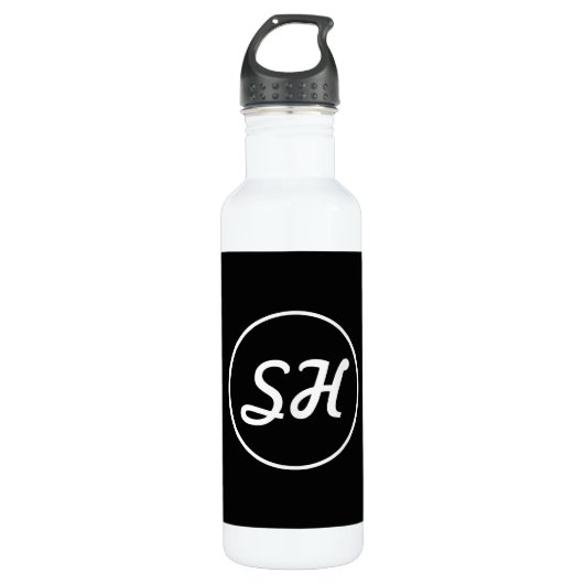 Cool Retro-modern stijlmonogram | Zwart-wit Waterfles (Voorkant)