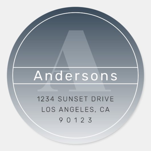 Cool Retro-Moderne Adres Blauwgrijze Ombre Ronde Sticker (Voorkant)