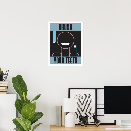 Cool Retro penseel uw tanden poster (Thuiskantoor)
