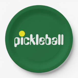 Cool Retro PICKLEBALL Tekst Vet Groene Achtergrond Papieren Bordje