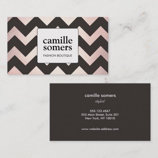 Cool Retro Roos Gold Foil Brown Chevron Pattern Visitekaartje (Voorkant / Achterkant)