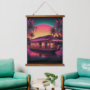 Cool retro roze Kerala huis boot Hangend Wandkleed