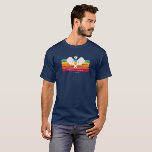 Cool Retro Stripes, Custom Text Pickleball Club T- T-shirt (Voorkant volledig)