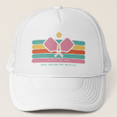 Cool Retro Stripes Custom Text Pickleball Player Trucker Pet (Voorkant)