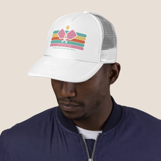 Cool Retro Stripes Custom Text Pickleball Player Trucker Pet (In situ)
