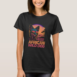 Cool Retro Sunset Zonnebril Afrikaanse Wilde Hond T-shirt