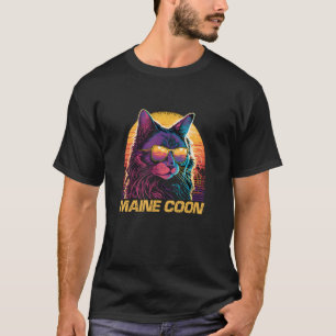 Cool Retro Sunset Zonnebril Maine Coon Kat T-shirt