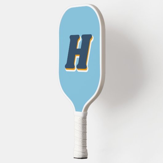 Cool Retro Typography Monogram Initial | Blue Pickleball Paddle (Links)