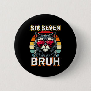 Cool Retro Zes Zeven Bruh Kat Zonnebril Meme 67  Ronde Button 5,7 Cm