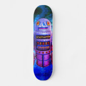 Cool Robot Blue Paarse Galaxy Retro Schattige Skateboard (Voorkant)