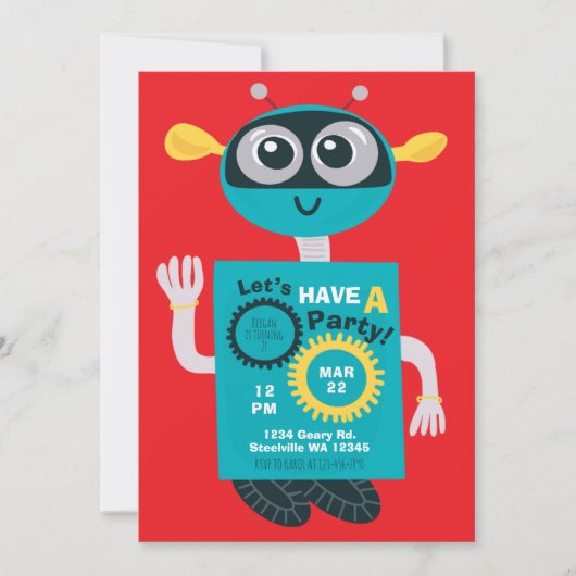 Cool Robot Boys Second Birthday Invitation (Devant)