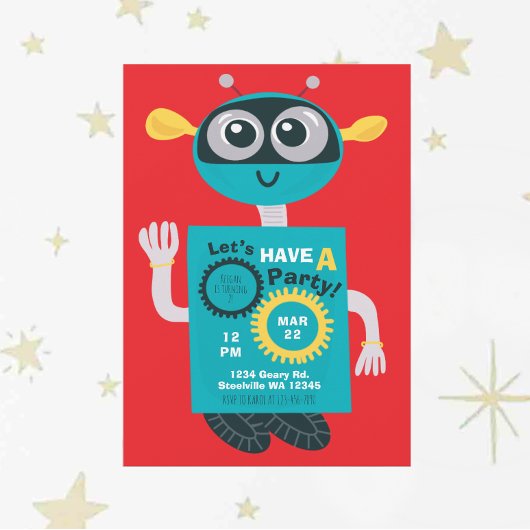 Cool Robot Boys Second Birthday Invitation