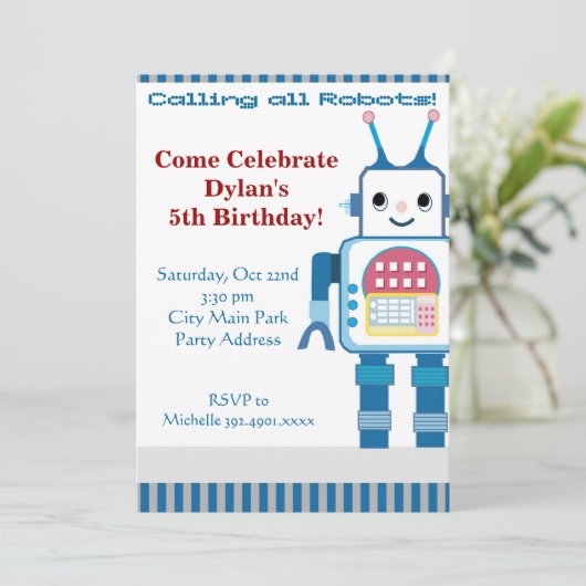 Cool Robot Invitations de fête d'anniversaire (Debout devant)