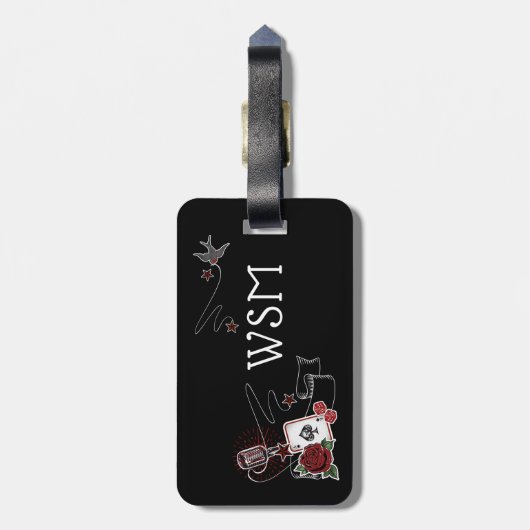 Cool Rockabilly Custom Monogram Singer Microphone Bagagelabel (Achterkant verticaal)