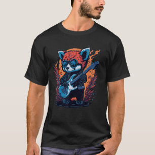 Cool Rood Panda Spelen Gitaar Grafisch Dier Enthu T-shirt