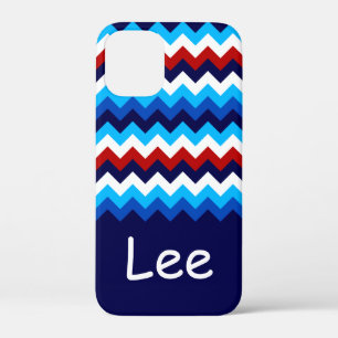 Cool Rood Wit Blauw Chevrons Monogram Telefoon Cas iPhone 12 Mini Hoesje