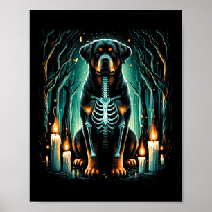 Cool Rottweiler Dog Skeleton Halloween Hond Mama P Poster