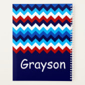 Cool Rouge Blanc Bleu Chevrons Monogram Planner (Dos)