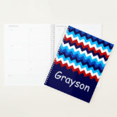 Cool Rouge Blanc Bleu Chevrons Monogram Planner (Devant avec enveloppe)