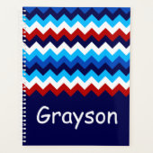Cool Rouge Blanc Bleu Chevrons Monogram Planner (Devant)