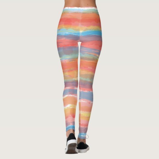 Cool Roze Geel Blauw Strepen Leggings (Achterkant)