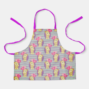 Cool Roze Hearts Teddy Bear Chef Baker Womens Kind Schort