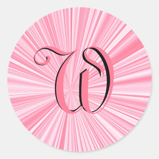 Cool Roze kleur Burst Monogram Initiaal Aangepast Ronde Sticker (Voorkant)