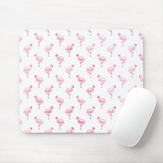 Cool Roze Tropisch Flamingo patroon op Wit Muismat (Met muis)
