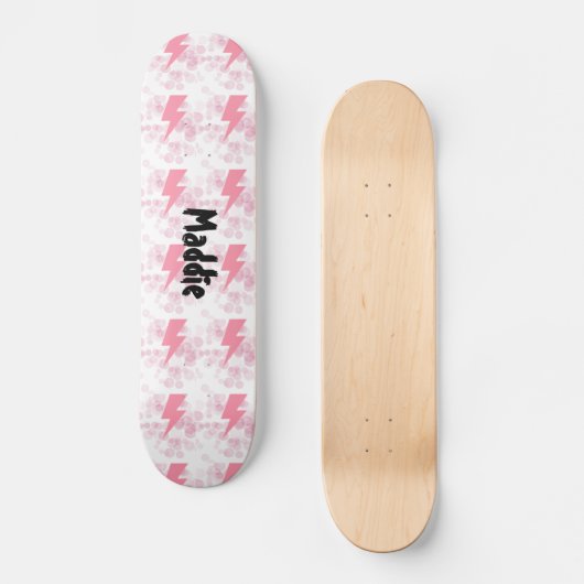 Cool Roze & Wit Verlichting Ontwerp Meisjes Aangep Skateboard (Voorkant)