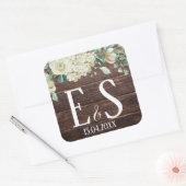 Cool Rustisch houtflorale monogram trouwdatum Vierkante Sticker (Envelop)
