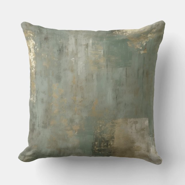 Cool Sage Gold Beige Rustiek Abstract Kussen (Voorkant)