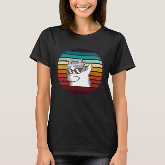Cool Samurai Cat Retro Sunset Cute Kitten Men Wome T-shirt (Voorkant)