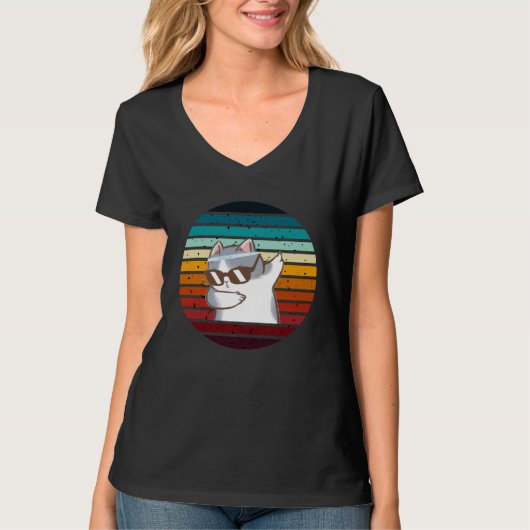 Cool Samurai Cat Retro Sunset Cute Kitten Men Wome T-shirt (Voorkant)