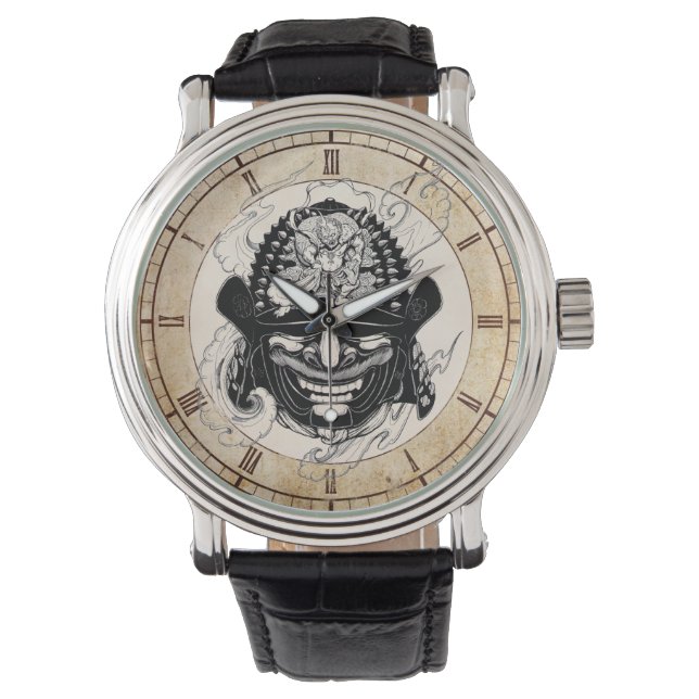 Cool samurai demon masker helm tattoo horloge (Voorkant)