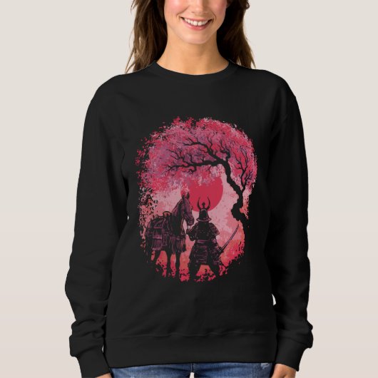 Cool Samurai Moon Cherry Blossom Tree Trui (Voorkant)