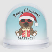 Cool Santa Bear Beary Christmas Custom text name Sneeuwbol (Voorkant)